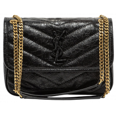 Брендовая женская сумка Saint Laurent Niki Baby Shoulder Bag Black/Black/Gold - A0532