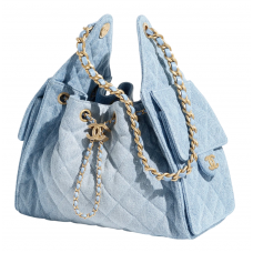 Брендовая женская сумка Chanel Denim Bucket Bag из джинса с металлической цепочкой | Стильный ретро-мешок от Шанель, Premium качество 1:1 (C118)