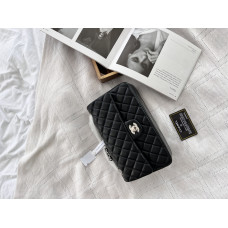 Брендовая женская сумка Chanel Classiс 2.55 Black/Silver | Классическая shoulder bag из натуральной стеганой кожи C422