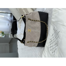 Брендовая женская сумка Chanel Hobo Tote Black/Grey | Вместительная стильная сумка из замши и натуральной кожи C440
