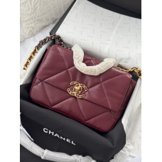 Брендовая женская сумка Chanel 19 Flap Bag Burgundy Gold/Silver - C443