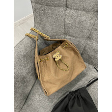 Брендовая женская сумка Chanel 25 Small Handbag in Beige Suede - C454