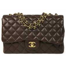 Брендовая женская сумка Chanel Classic 2.55 Medium Double Flap Bag Chocolate/Gold - C455