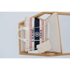 Брендовая женская сумка-шоппер Chanel Deauville Cotton | Стильная и вместительная Tote Bag из текстиля C467