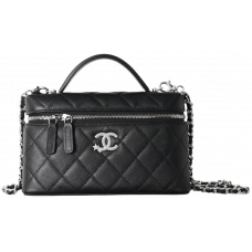 Брендовая женская сумка Chanel Top Handle Long Vanity Case with Chain Black/Silver - CHL9030 - CNL101 - Accessbagg Брендовая женская сумка Chanel Top Handle Long Vanity Case with Chain Black/Silver - CHL9030 - CNL101 - Accessbagg