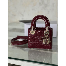 Брендовая женская сумка Dior Lady Mini Burgundy | Икона женственности в мини формате (D106)