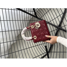Брендовая женская сумка Dior Lady 20 Burgundy | Икона женственности в мини формате (D435)