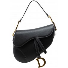Брендовая женская сумка Dior Saddle Bag with Strap in Black Grained Calfskin - D436