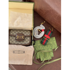 Брендовая женская сумка Gucci Horsebit 1955 Canvas Bag | Cтильная и компактная, из текстиля и кожи (G185)