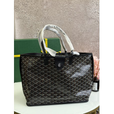 Брендовая женская сумка Goyard Saint Louis PM Tote Bag in Black Coated Canvas - G626