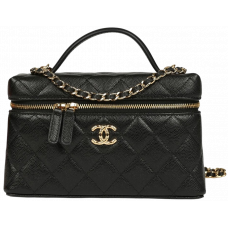 Брендовая женская сумка Chanel Top Handle Long Vanity Case with Chain Black/Gold - K135-ab - Accessbagg Брендовая женская сумка Chanel Top Handle Long Vanity Case with Chain Black/Gold - K135-ab - Accessbagg