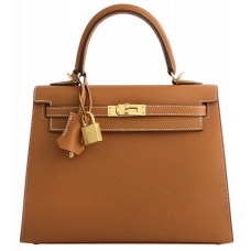 Брендовая женская сумка Hermes Kelly 25 Bag Brown Epsom Gold Sellier - K493 Брендовая женская сумка Hermes Kelly 25 Bag Brown Epsom Gold Sellier - K493
