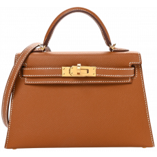 Брендовая женская сумка Hermes Mini Kelly 22 Gold/Gold - K594 Брендовая женская сумка Hermes Mini Kelly 22 Gold/Gold - K594