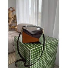 Брендовая женская сумка Loewe Small Puzzle Bag Classic Calfskin and Suede Chocolate/Tan - L206