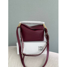 Брендовая женская сумка Loewe Puzzle Burgundy | Компактная и стильная Crossbody Bag из натуральной кожи (L391)