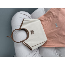 Брендовая женская сумка Miu Miu Ivy Canvas Bag | Стильный шоппер Tote Bag из текстиля и кожи | Premium качество M239