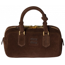 Брендовая женская сумка Miu Miu Arcadie Padded Suede Top-Handle Regular Bag Dark Brown - P17046 - M626