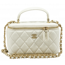 Брендовая женская сумка Chanel Small Top Handle Vanity Case Cream/Gold - P10084 Брендовая женская сумка Chanel Small Top Handle Vanity Case Cream/Gold - P10084