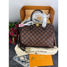 Брендовая женская сумка Louis Vuitton Speedy Bandouliere 25 Handbag Damier Ebene Canvas Brown - P1014