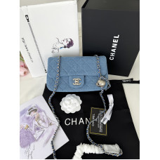 Брендовая женская сумка Chanel Denim Flap Bag Silver | Стильная crossbody bag денима с металлической цепочкой P10152