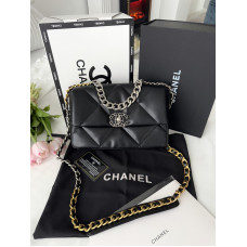 Брендовая женская сумка Chanel 19 Flap Bag Black Silver/Gold - P10172