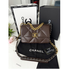 Брендовая женская сумка Chanel 19 Flap Bag Chocolate Gold/Silver - P10173