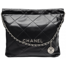 Брендовая женская сумка Chanel 22 Small Hobo Bag in Black Shiny Calfskin/Silver Hardware - 3923 - 991311 - P10184