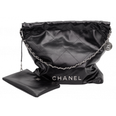 Брендовая женская сумка Chanel 22 Small Hobo Bag in Black Shiny Calfskin/Silver Hardware - 3923 - P10184 Брендовая женская сумка Chanel 22 Small Hobo Bag in Black Shiny Calfskin/Silver Hardware - 3923 - P10184