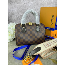 Брендовая женская сумка Louis Vuitton Speedy Bandouliere 20 Damier Ebene Canvas Brown | Cтильная и и вместительная, из натуральной кожи - P1025 Брендовая женская сумка Louis Vuitton Speedy Bandouliere 20 Damier Ebene Canvas Brown | Cтильная и и вместительная, из натуральной кожи - P1025