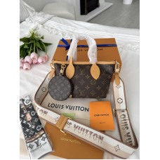 Брендовая женская сумка Louis Vuitton Neverful BB Brown | Cтильная и и вместительная, из натуральной кожи P1069