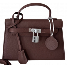 Брендовая женская сумка Hermes Kelly 20 Mini Bag Chocolate/Silver - K474 - #art0561 - P15035