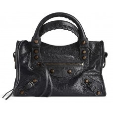 Брендовая женская сумка Balenciaga Le City Bag Mini in Black Arena Storico Lambskin/Brass Hardware - P18024