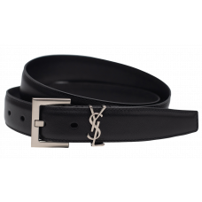 Брендовый женский ремень Saint Laurent Cassandre Belt 3.0mm Black/Silver - 924070 - 66120-R0011 Брендовый женский ремень Saint Laurent Cassandre Belt 3.0mm Black/Silver - 924070 - 66120-R0011