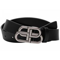 Брендовый ремень Balenciaga BB Leather Unisex Buckle Belt Premium Quality Black/Silver - R0027-66153