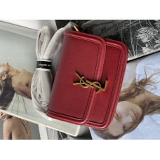 YSL Solferino Mini Red/Gold | Брендовая женская сумка-кроссбоди с логотипом | Стильная классика в мини-формате (Y213)