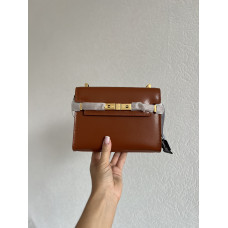 Брендовая женская сумка YSL Manhattan Mini Brown | Cтильная и компактная Crossbody Bag из натуральной кожи, Premium качество (Y403)
