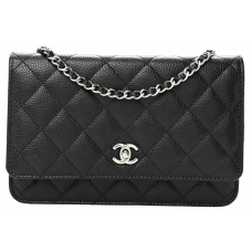 Брендовая женская сумка Chanel Wallet On Chain WOC Black/Silver - #art0182 - Accessbagg