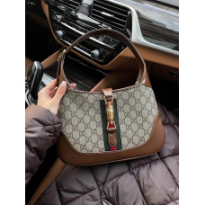 Женская сумка Gucci Jackie 1961 GG Supreme | Cтильная и компактная hobobag из натуральной кожи и текстиля, Premium качество (art0266)