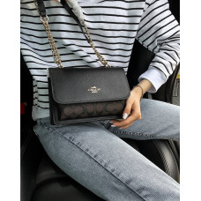 Брендовая женская сумка Coach Klare Black/Brown | Cтильная и компактная Crossbody из натуральной кожи, Premium качество #art0300