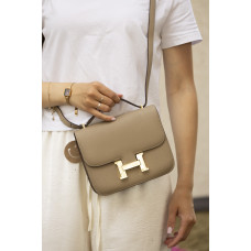 Брендовая женская сумка Hermes Constance Tan | Cтильная, компактная, из натуральной кожи, Premium качество #art0317