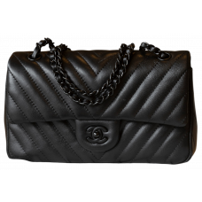 Брендовая женская сумка Chanel Chevron Classic Double Flap Bag Black - #art0340 Брендовая женская сумка Chanel Chevron Classic Double Flap Bag Black - #art0340