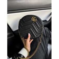 Женская сумка Gucci Marmont Mini Round Camera Bag | Cтильная и компактная canteen bag из натуральной кожи, Premium качество (art0346)
