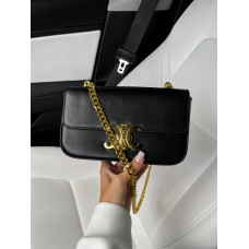 Брендовая женская сумка Celine Triomphe Black/Gold | Cтильная и компактная, из натуральной кожи, Premium качество #art0360
