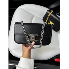 Брендовая женская сумка Celine Triomphe Black/Silver | Cтильная и компактная, из натуральной кожи, Premium качество #art0361