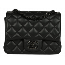Брендовая женская сумка Chanel Mini Square Classic Flap Bag Total Black - #art0383