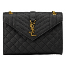 Брендовая женская сумка Saint Laurent Envelope Medium in Quilted Grain De Poudre Embossed Black Leather - #art0400 Брендовая женская сумка Saint Laurent Envelope Medium in Quilted Grain De Poudre Embossed Black Leather - #art0400
