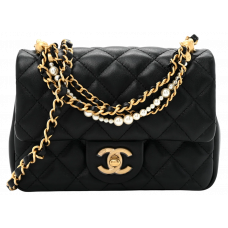 Брендовая женская сумка Chanel Mini Square Pearl Crush Flap Bag Black/Gold Hardware - #art0426