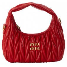 Брендовая женская сумка Miu Miu Wander Matelasse Nappa Mini Hobo Bag Red - #art0465