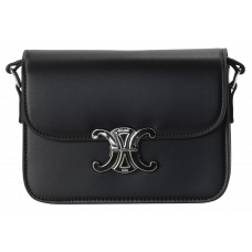 Брендовая женская сумка Celine Triomphe Black/Silver | Cтильная и компактная, из натуральной кожи, Premium качество #art0472