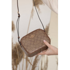 Брендовая женская сумка Coach Jamie Large Brown/Beige | Cтильная и компактная Crossbody Bag из натуральной кожи, Premium качество #art0477